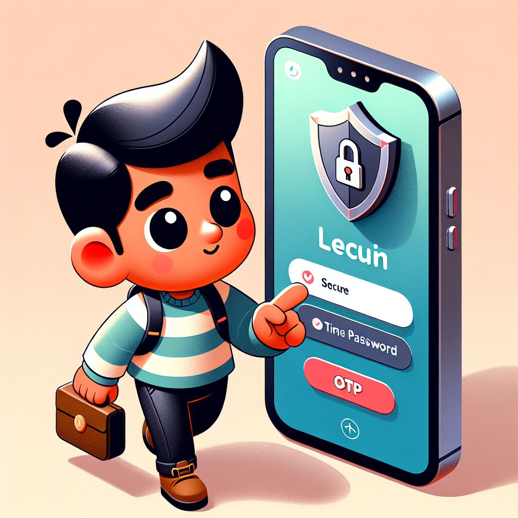 BGD111 themed cartoon character holding a phone on a secure login screen with shield icons